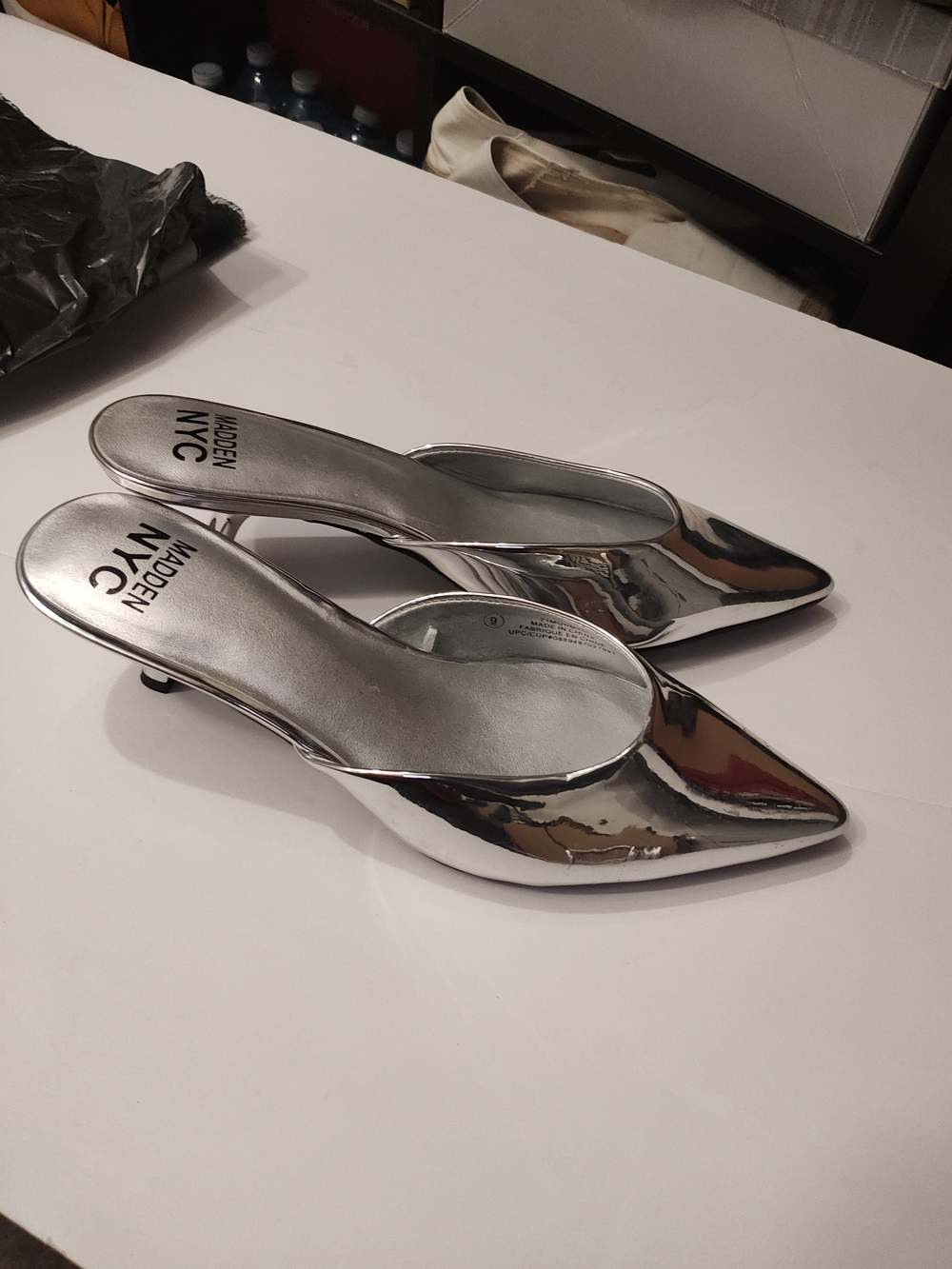Madden NYC Silver Pointed-Kittten Heel Mule Sandals 9